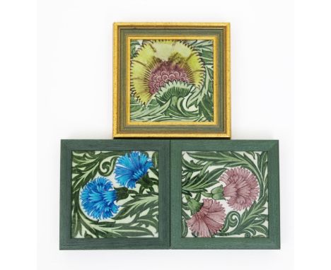 A William De Morgan late Fulham Period BBB tile, painted in shades of yellow, aubergine and green on a white ground, in later