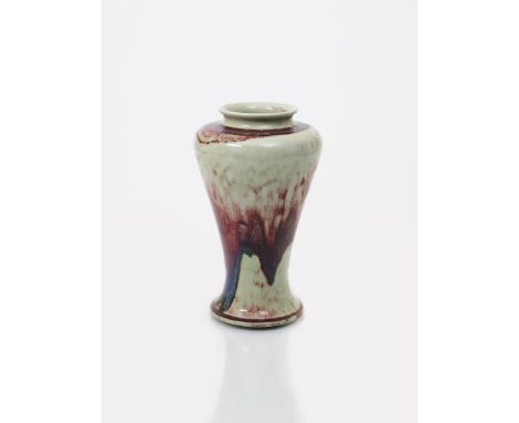 A Ruskin Pottery high-fired stoneware vase by William Howson Taylor, dated 1910, mei ping form (shape 353), off-white glaze p