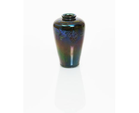 A Pilkington's Lancastrian vase by Annie Burton,  shouldered form, painted with a band of fruiting grape vine, in ruby and go