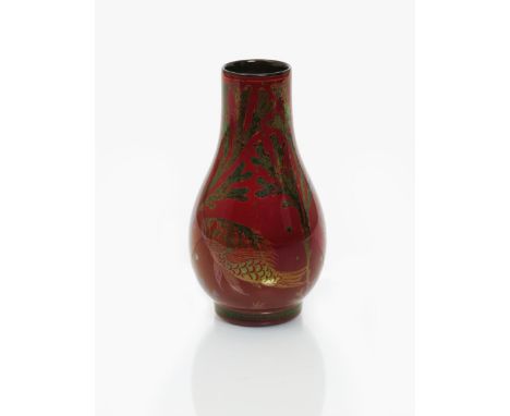 A Pilkington's Lancastrian vase by Richard Joyce, dated 1908,  swollen cylindrical form, painted with scaly fish swimming ami