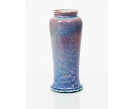 A tall Ruskin Pottery high-fired stoneware vase by William Howson Taylor, dated 1921, slender, shouldered form with everted r