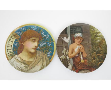 'Julietta'  a Pre-Raphaelite wall charger,  painted with a portrait before forget me not flowers, in colours, a Brown Westhea