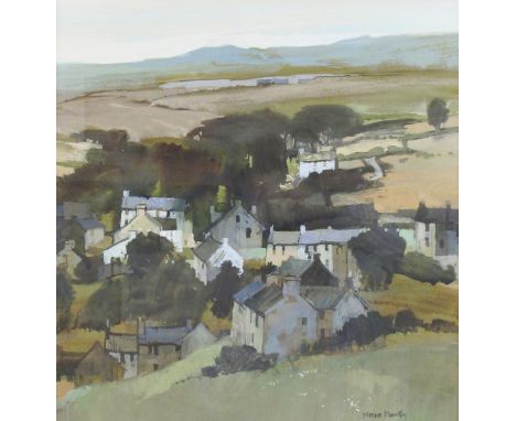 •Moira Huntley (born 1932) Village Near Colne, Lancashire, 1996 watercolour and gouache on paper, framed signed lower right, 