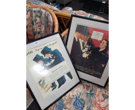 PAIR OF OLD VINTAGE FRAMED ADVERTISING CIGARETTE PICTURES 