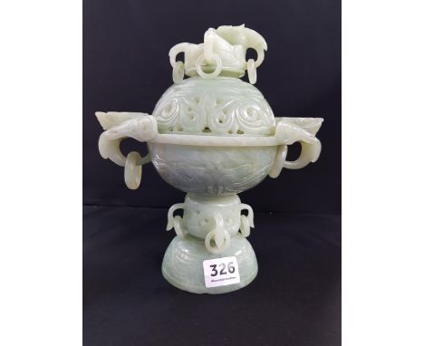 VINTAGE JADE TEMPLE JAR &amp; LID