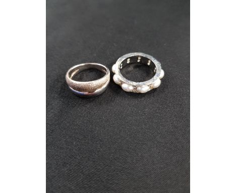 SILVER AND PEARL RING AND 1 OTHER SILVER RING 