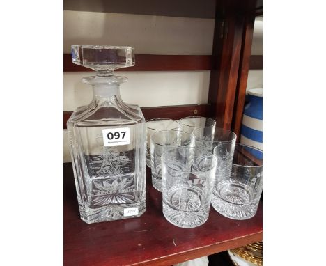 DECANTER AND 6 GLASSES ALL ETCHED WITH KING WILLIAM SCENE 