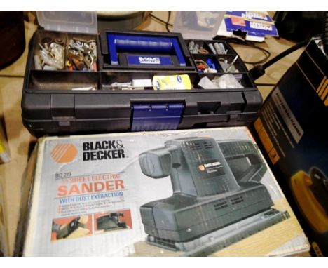 Black &amp; Decker sander and tool box with contents. All electrical items in this lot have been PAT tested for safety and ha