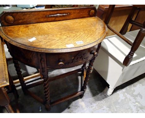 Victorian oak single drawer demi-lune console table. Not available for in-house P&amp;P 