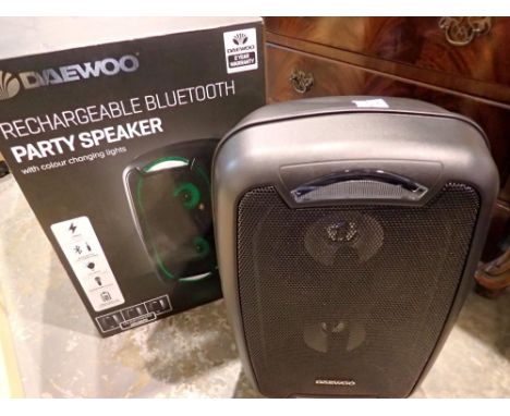 Boxed Daewoo rechargeable Bluetooth party speaker. Not available for in-house P&amp;P 