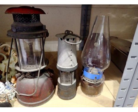 Three lamps including a miners lamp. Not available for in-house P&amp;P 