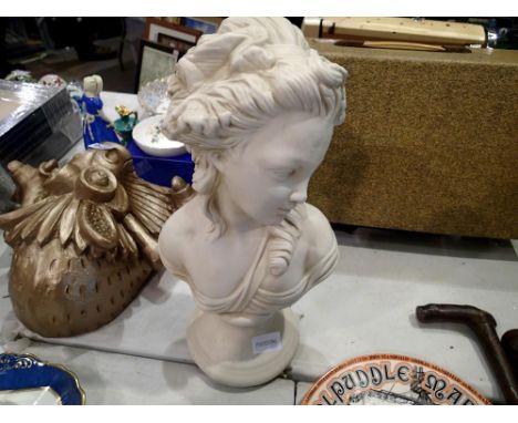 Ceramic bust of classical style lady, H: 39 cm. Not available for in-house P&amp;P 