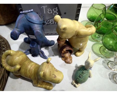 Set of four ceramic Winnie The Pooh figurines by Charpente Disney. Not available for in-house P&amp;P 