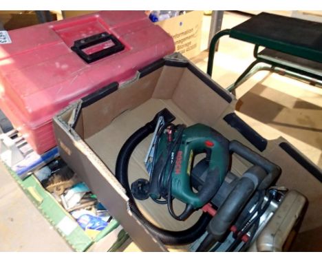 Two boxes of power tools and hand tools. Not available for in-house P&amp;P 