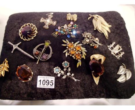 15 brooches on cushion. UK P&amp;P Group 1 (£16+VAT for the first lot and £2+VAT for subsequent lots) 