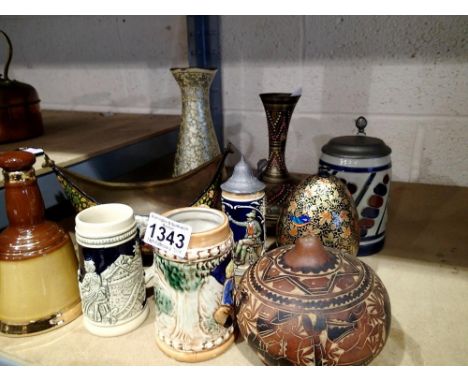 Mixed items to include tankards, brass, ceramic etc. Not available for in-house P&amp;P 