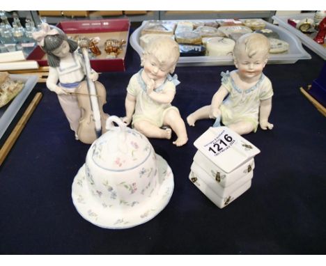 Pair of Bisque piano babies, Nao figurine and other ceramics. Not available for in-house P&amp;P 