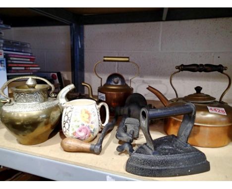 Shozi No2 meat grinder, cast iron iron and three copper kettles. Not available for in-house P&amp;P 