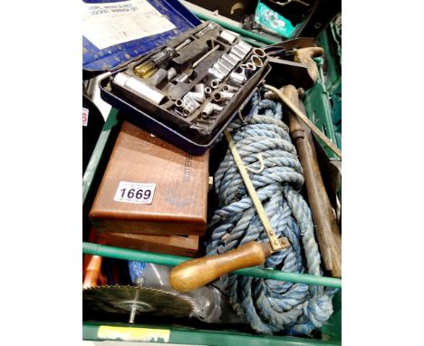 Box of mixed tools including a socket set. Not available for in-house P&amp;P 