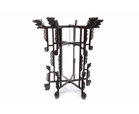 EARLY 20TH CENTURY CHINESE ROSEWOOD LANTERN with glass panels, 102cm high