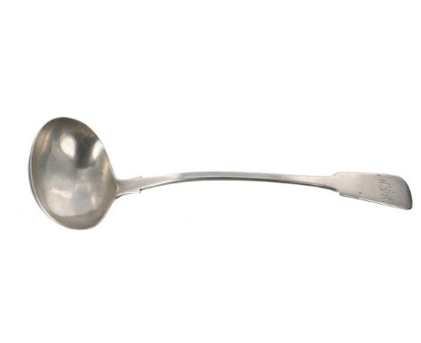 William IV silver soup ladle,&nbsp;with a monogrammed handle, no makers mark, London 1833, 13" long, 7oz t 