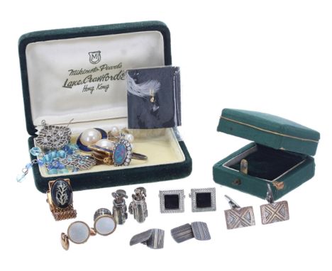 Pair of Georg Jensen Denmark sterling cufflinks; together with further silver cufflinks and others; also a small selection of