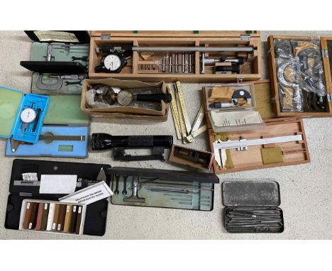 Box of precision and other cased tools; including clamps, air meter, mag lite torch etc. 