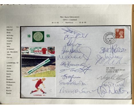 1995, 16 Liverpool football squad signed cover for the Celtic Match for New Stand Celebrations. Includes Fowler, Rush, McMana