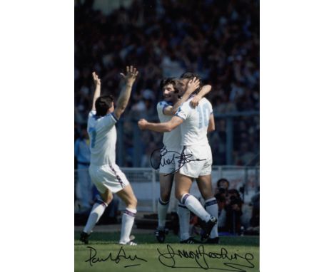 Autographed WEST HAM UNITED 12 x 8 photo: Col, depicting a superb image showing West Ham United's PAUL ALLEN and ALAN DEVONSH
