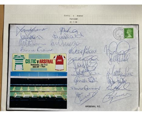 1996, 20 Arsenal football squad signed cover for the Celtic Match 31/7/96. Includes Lukic, Dickov, Hillier, Merson, Winterbur