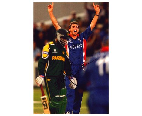 Cricket Jimmy Anderson signed 10x8 inch colour photo pictured playing One Day International for England. Good condition. All 