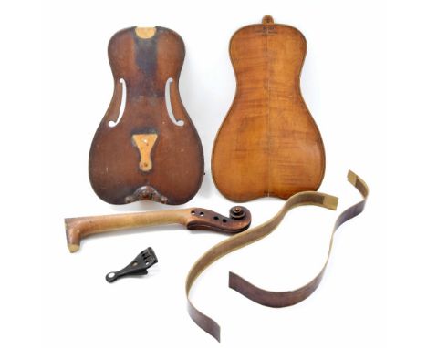 Thomas Howell of Bristol Patent violin in need of restoration, stamped below the button Patent T. Howell Bristol, Inventor, a