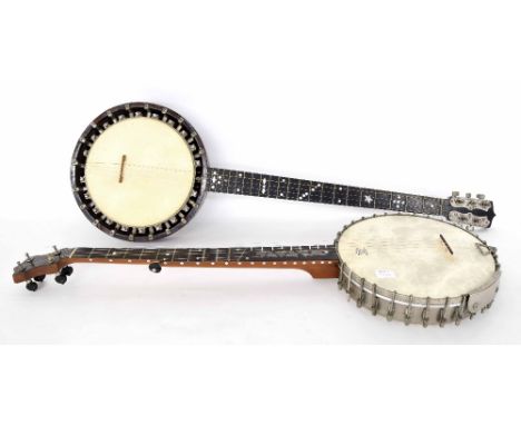 George.P. Matthews five string open back banjo, circa 1895, with 10.75" skin and 26.5" scale, soft case (at fault); interesti