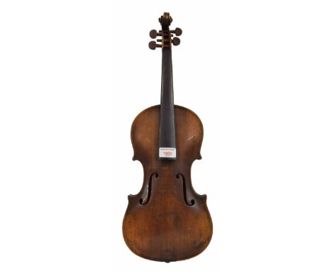 Early 20th century violin labelled Stradivarius, 14 1/16", 35.70cm, two bows