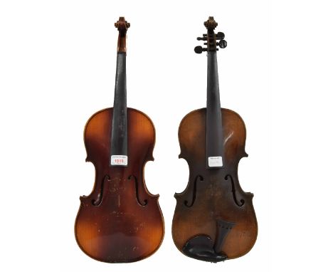 Violin stamped Hopf below the button, 13 7/8", 35.20cm; also another violin labelled Stradivarius, circa 1960, two bows