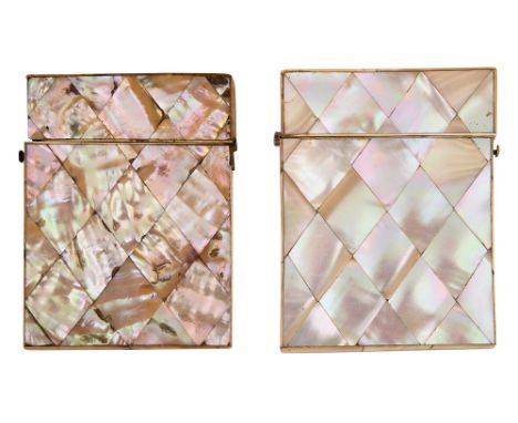 Two Victorian mother of pearl card casesone with red coloured silk lining, (2)the larger height approximately 10.2cm Conditio