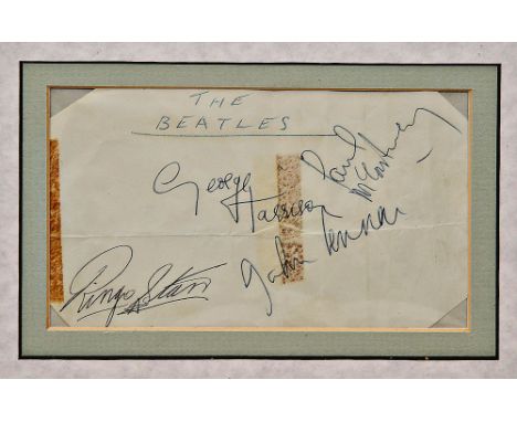 The Beatles: A set of Beatles autographs, c. 1962, the album page signed in blue ballpoint pen by George Harrison, John Lenno