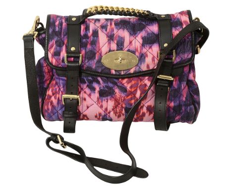 A Mulberry Alexa quilted satchel in plum loopy denimwith black leather trims, Mulberry signature postman lock, magnetic press