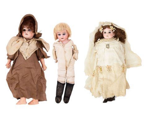 Three early 20th century German bisque headed dollsin the Armand Marsellies manner, including; a doll with open mouth, weight