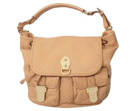 A Mulberry beige leather handbagthe draw string top with zipped and slip pocket, strap detachable, with gilt metal hardware, 