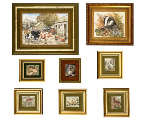 Rita E. Whitaker R.M.S A collection of eight works depicting animals and birds, all stoving enamel on copper, comprising; 'Ca