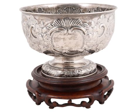 An Edwardian silver rose bowlLondon, 1904 by Charles Stuart Harrisembossed with vacant C scroll framed reserves, scrolls and 