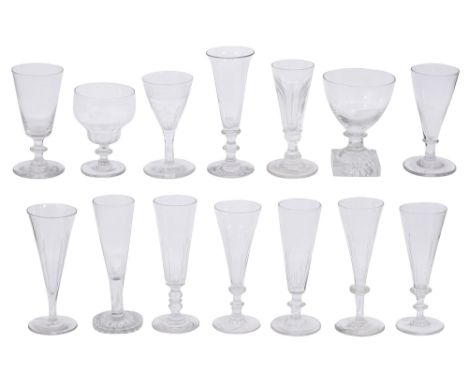 Early 19th century drinking glasses to include  a rummer c.1800 with tapering deceptive funnel bowl raised on a bladed knop s