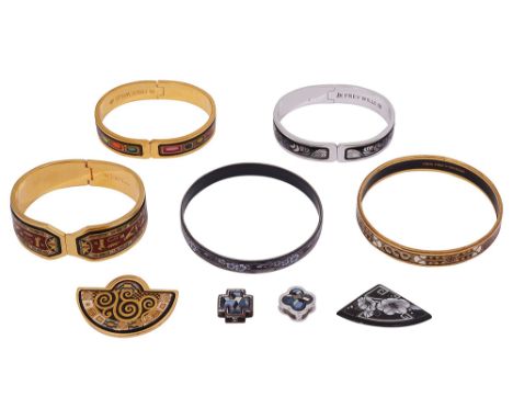 A collection of Frey Willie / Michaela Frey enamelled costume jewellery,late 20th century,including three hinged bangles, two