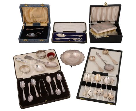 Assorted silver and electroplated itemsvarious dates, makersto include a wavy edged shallow bonbon dish, London, 1926 by Gold