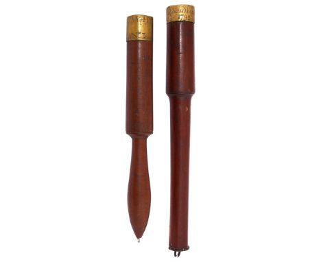 Two George III truncheons with weighted brass collarsthe first lignum, the collar engraved Rochdale No 88 1792 and bearing Ge