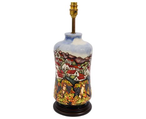 A Moorcroft 'Andalucia' pattern table lampdesigned by Beverley Wilkes, tube lined, of waisted baluster form, marks to pottery