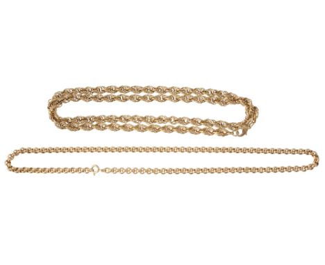 A 9ct gold rope-twist neck chain and a continental 9ct gold belcher link chainfirst stamped 9ct with Sheffield marks, second 