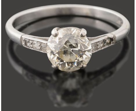 A diamond single stone ringthe central old brilliant-cut diamond estimated to weigh 1.80cts to the three single-cut diamond s