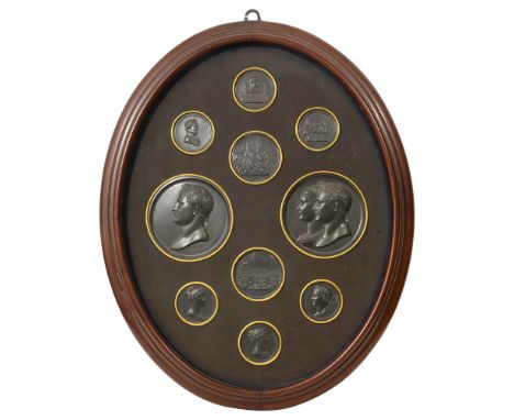 After Bertrand Andrieu (French, 1761-1822) A framed group of ten portrait plaques/ medallions relating to NapoleonBattle of M